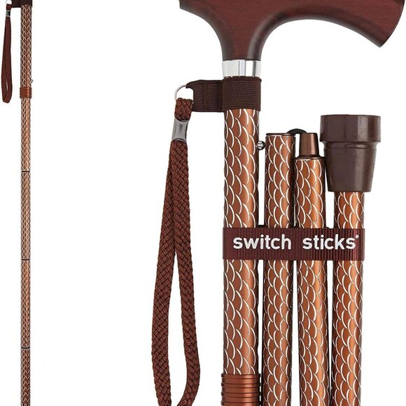 Walking cane adjustable folding 32-37 men women wood ergonomic handle fashion - Picture 1 of 6